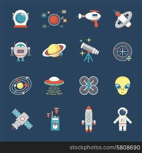 Fiction icon set with aliens space shuttle cyborg weapons isolated vector illustration. Fiction Icon Set