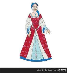 Fictional outfit for women inspired by a Renaissance costume, hand drawn cartoon illustration isolated on white