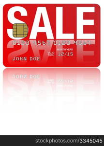 Fictitious Credit Card With Sale Sign on White Background