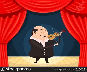 Fiddler on the scene. Vector illustration violinist on stage. Execution of classical music. &#xA;Stock vector