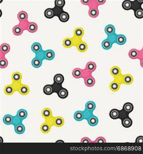 Fidget spinners seamless pattern. Vector repeatable background with colors hand spinners.