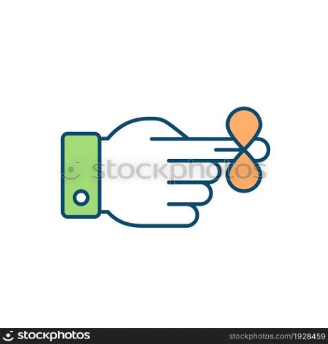 Fidgeting with fingers RGB color icon. Fidgety movements. Problems with concentration and focus. Hyperactivity symptom. Restless person. Isolated vector illustration. Simple filled line drawing. Fidgeting with fingers RGB color icon