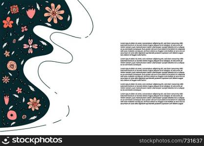 Field flowers and leaves banner template. Hand drawn style background. Vector ilustration.