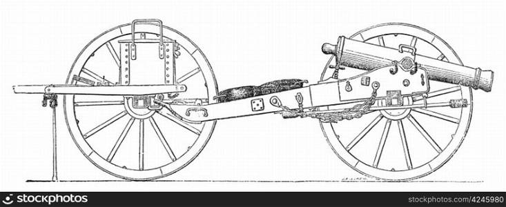 Field gun vintage engraving. Old engraved illustration of a field gun.
