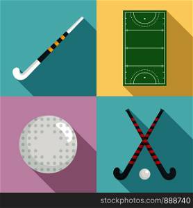 Field hockey icons set. Flat set of field hockey vector icons for web design. Field hockey icons set, flat style