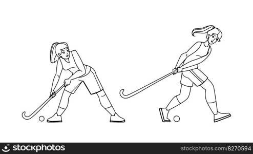 field hockey vector. ball sport, grass competition, game stick, action pitch, stadium team, turf player field hockey character. people Illustration. field hockey vector