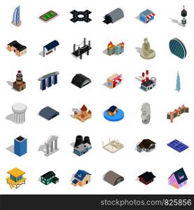 Field icons set. Isometric style of 36 field vector icons for web isolated on white background. Field icons set, isometric style