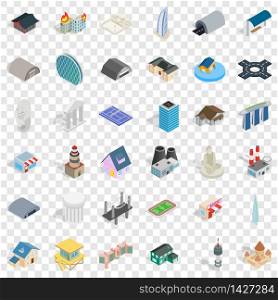 Field icons set. Isometric style of 36 field vector icons for web for any design. Field icons set, isometric style