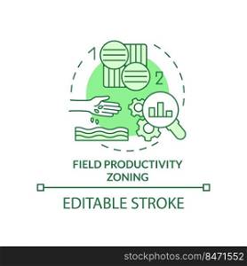 Field productivity zoning green concept icon. Increased crop yield abstract idea thin line illustration. Isolated outline drawing. Editable stroke. Arial, Myriad Pro-Bold fonts used . Field productivity zoning green concept icon