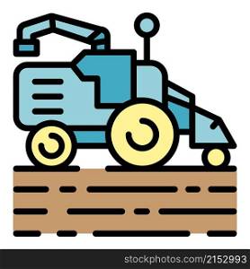 Field working harvester icon. Outline field working harvester vector icon color flat isolated. Field working harvester icon color outline vector