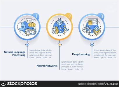 Fields of machine learning circle infographic template. Data visualization with 3 steps. Process timeline info chart. Workflow layout with line icons. Lato-Bold, Regular fonts used. Fields of machine learning circle infographic template