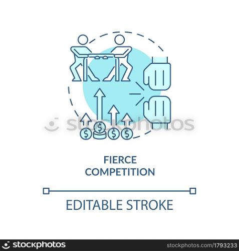 Fierce competition blue concept icon. Market rivalry between businesses. Startup launch challenges abstract idea thin line illustration. Vector isolated outline color drawing. Editable stroke. Fierce competition blue concept icon