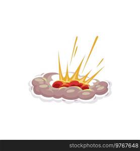 Fiery cloud bomb explosion isolated boom effect flat cartoon icon. Vector burst effect, fire ignite flame, orange fireballs and burning blast. Boom effects, realistic explode destruction nuclear bomb. Bomb burst explosion isolated fiery clouds icon