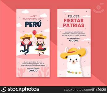 Fiestas Patrias Peru Vertical Banner Template Social Media Flat Cartoon Background Vector Illustration