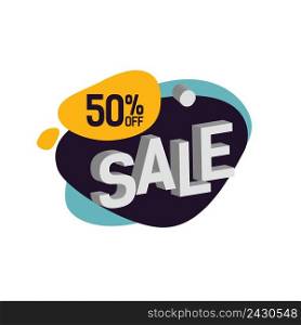 Fifty Percent Off Sale lettering on paint blot. Typed text, calligraphy. For posters, banners, leaflets and brochures.