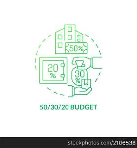 Fifty thirty twenty rule budget green gradient concept icon. Financial planning abstract idea thin line illustration. Isolated outline drawing. Roboto-Medium, Myriad Pro-Bold fonts used. Fifty thirty twenty rule budget green gradient concept icon