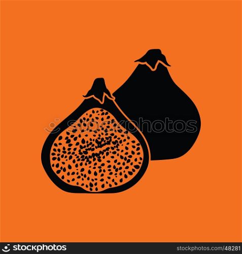 Fig fruit icon. Orange background with black. Vector illustration.