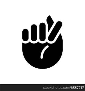 Fig sign black glyph icon. Offensive hand gesture. Obscene non verbal communication. Denied request. Silhouette symbol on white space. Solid pictogram. Vector isolated illustration. Fig sign black glyph icon