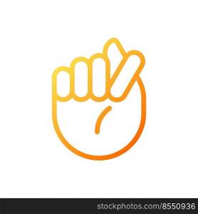 Fig sign pixel perfect gradient linear vector icon. Offensive hand gesture. Obscene non verbal communication. Thin line color symbol. Modern style pictogram. Vector isolated outline drawing. Fig sign pixel perfect gradient linear vector icon