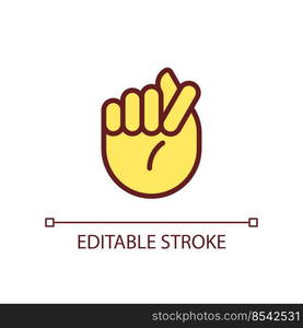 Fig sign pixel perfect RGB color icon. Offensive hand gesture. Obscene non verbal communication. Isolated vector illustration. Simple filled line drawing. Editable stroke. Arial font used. Fig sign pixel perfect RGB color icon