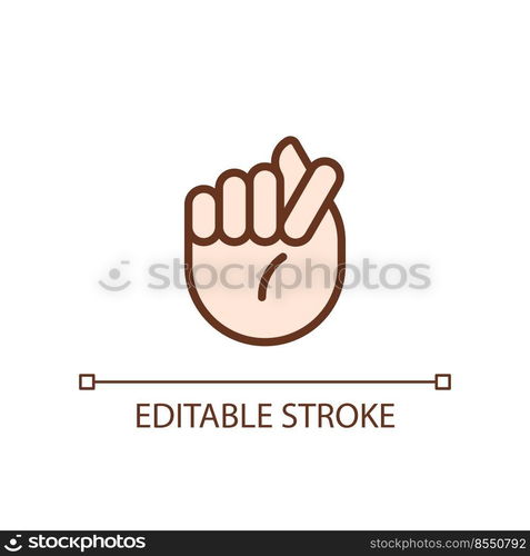 Fig sign pixel perfect RGB color icon. Offensive hand gesture. Obscene non verbal communication. Isolated vector illustration. Simple filled line drawing. Editable stroke. Arial font used. Fig sign pixel perfect RGB color icon