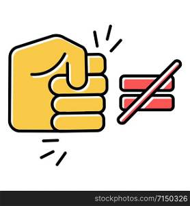 Fight ineaquality color icons set. Stop abuse, harassment, bullying. Fist punching sign. Toxic relationship. Injustice, discrimination, sexism. Human rights violation. Isolated vector illustrations