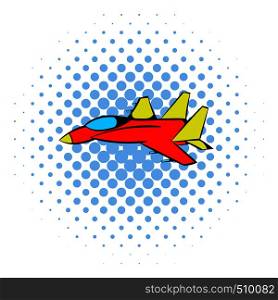 Fighter aircraft icon in comics style on a white background. Fighter aircraft icon, comics style
