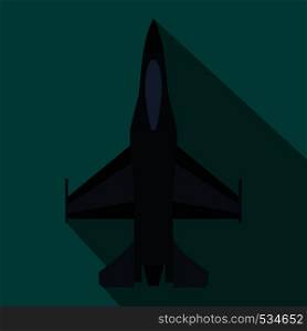 Fighter jet icon in flat style on a blue background. Fighter jet icon in flat style