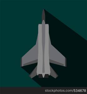 Fighter jet icon in flat style on a blue background. Fighter jet icon in flat style