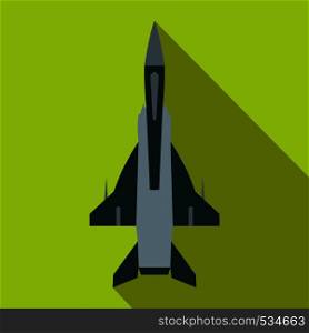 Fighter jet icon in flat style on a green background. Fighter jet icon in flat style
