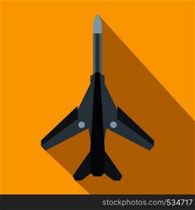 Fighter jet icon in flat style on a yellow background. Fighter jet icon, flat style