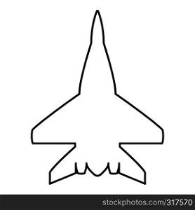Fighter plane Military fighter airplane icon black color outline vector illustration flat style simple image. Fighter plane Military fighter airplane icon black color outline vector illustration flat style image