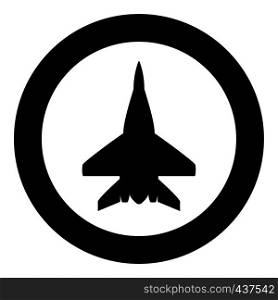 Fighter plane Military fighter airplane icon in circle round black color vector illustration flat style simple image. Fighter plane Military fighter airplane icon in circle round black color vector illustration flat style image