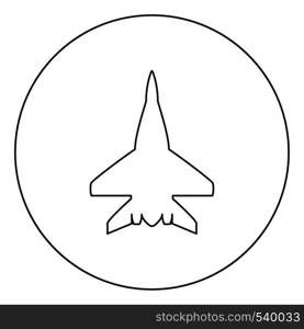 Fighter plane Military fighter airplane icon in circle round outline black color vector illustration flat style simple image