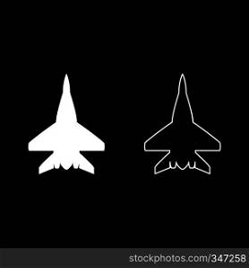 Fighter plane Military fighter airplane icon set white color vector illustration flat style simple image