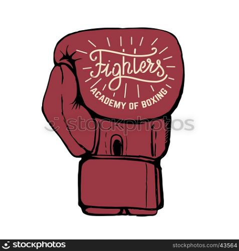 Fighters academy of boxing. Hand drawn boxing gloves isolated on white background. Design element for poster, emblem, t-shirt print. Vector illustration.