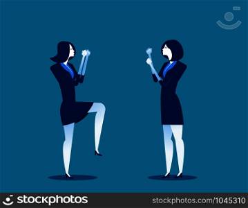 Fighting businesswoman. Concept business vector illustration. Flat vector
