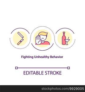 Fighting unhealthy behavior concept icon. Emotional and psychological manipulation. Becoming better person idea thin line illustration. Vector isolated outline RGB color drawing. Editable stroke. Fighting unhealthy behavior concept icon