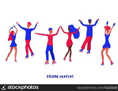 Figure skating concept. Group of people on the rink. Vector illustration.