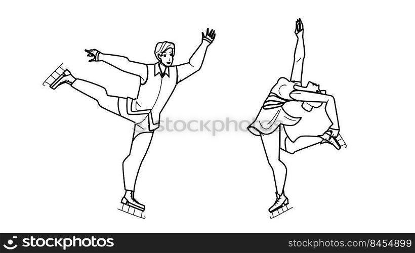 figure skating vector. skater dance, winter professional competition arena, sport show figure skating character. people black line pencil drawing vector illustration. figure skating vector