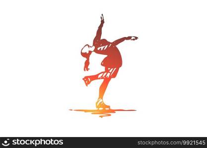 Figure, skating, woman, sport, ice concept. Hand drawn female skater on ice concept sketch. Isolated vector illustration.. Figure, skating, woman, sport, ice concept. Hand drawn isolated vector.