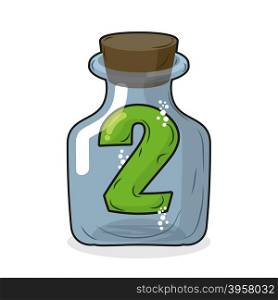 Figure two in laboratory bottle. Figure 2 in the magic bottle with a wooden lid. Research of two. Vector illustration&#xA;