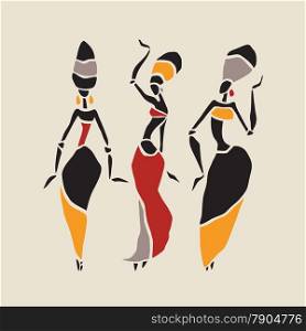 Figures of african dancers. Dancing woman in ethnic style. Vector Illustration.