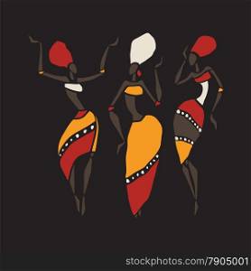 Figures of african dancers. Dancing woman in ethnic style. Vector Illustration.