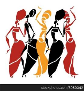 Figures of african dancers. Dancing woman in ethnic style. Vector Illustration.. African dancers silhouette set.