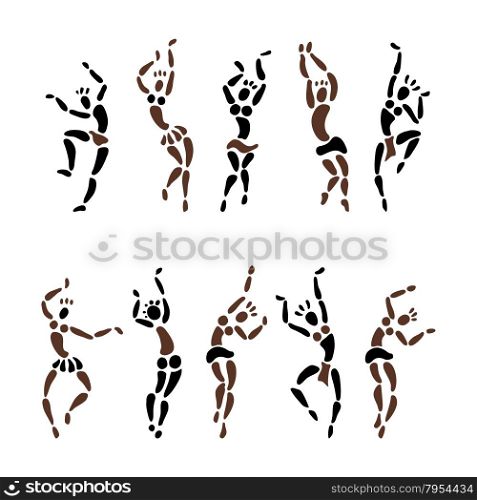 Figures of African dancers.. Figures of African dancers. People silhouette set. Primitive art. Vector Illustration.