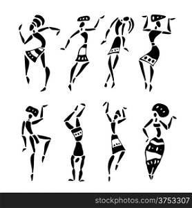 Figures of african dancers. People silhouette set. Vector Illustration.