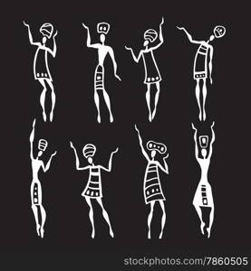 Figures of african dancers. People silhouette set. Vector Illustration.