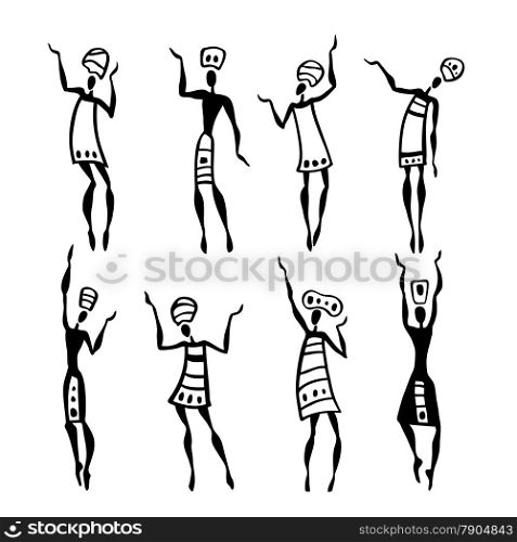 Figures of african dancers. People silhouette set. Vector Illustration.