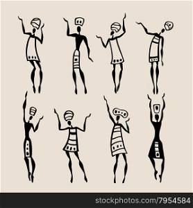 Figures of african dancers. People silhouette set. Vector Illustration.. African silhouette set.